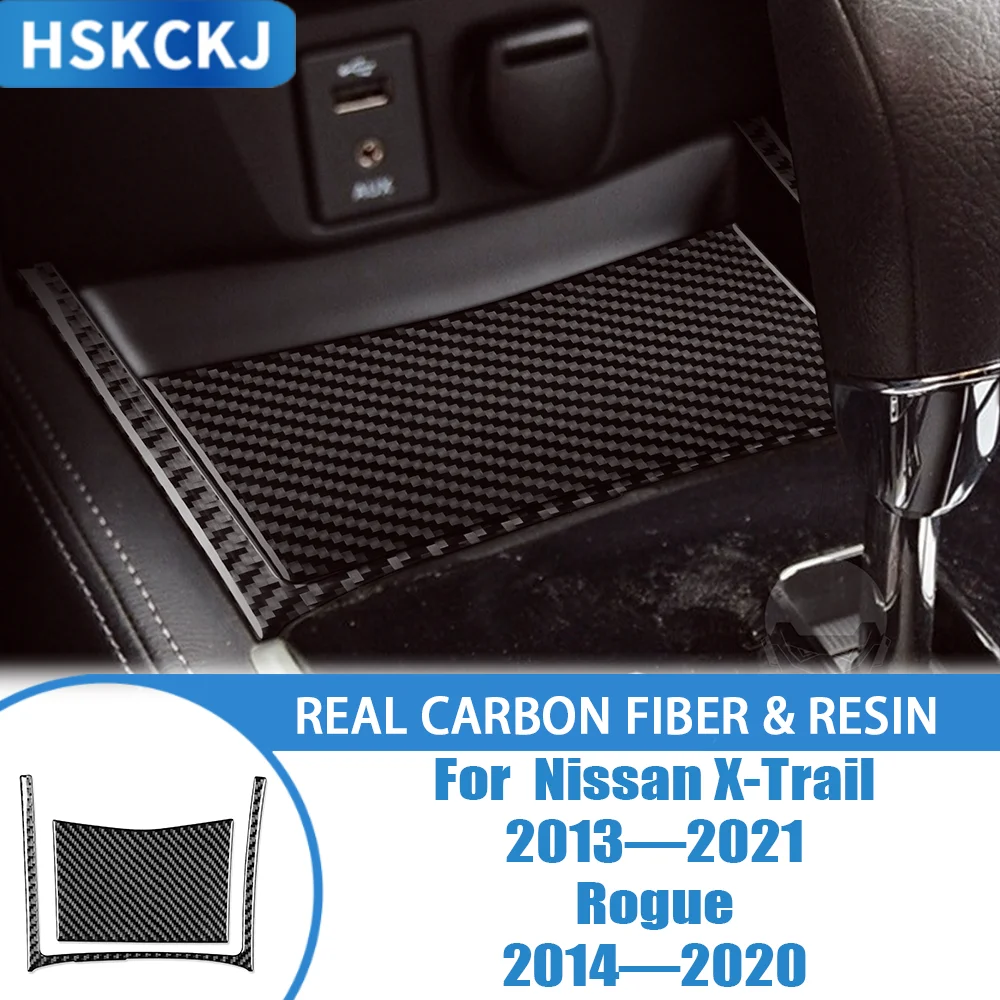 

Центральный ящик для хранения из углеродного волокна, панель, аксессуары для салона автомобиля, накладка, модифицированная наклейка для Nissan X-Trail Rogue 2013-2021