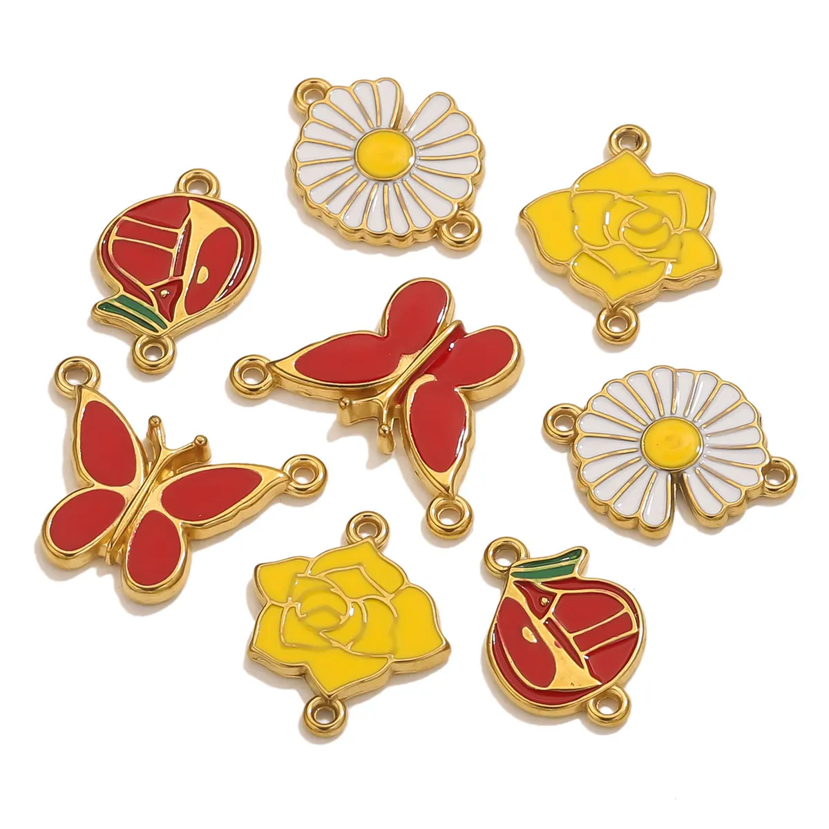 4pcs Stainless Steel Enamel Vintage Flower Charm Gold Plated for DIY Necklace Bracelet Anklet Jewelry Making Materials Wholesale view 4