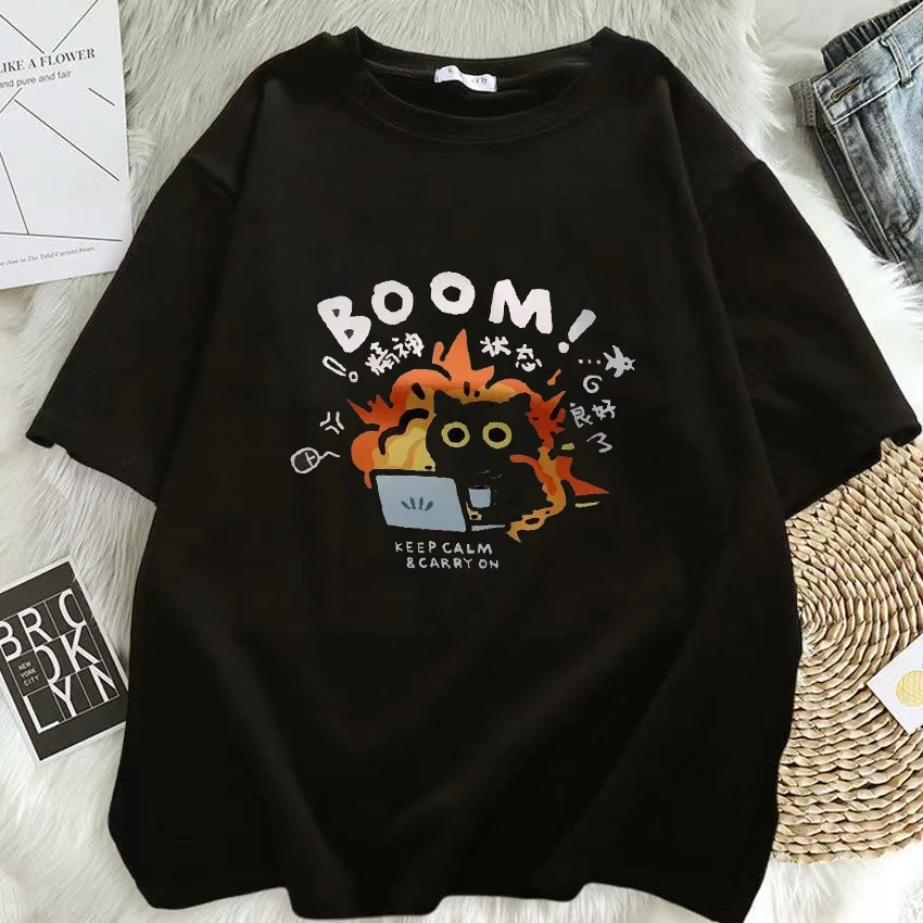 

Kawaii Good Mental State Pure Short Sleeved T-shirt for Men Women Tee Clothes Loose Casual Cartoon Oversized Top Y2K