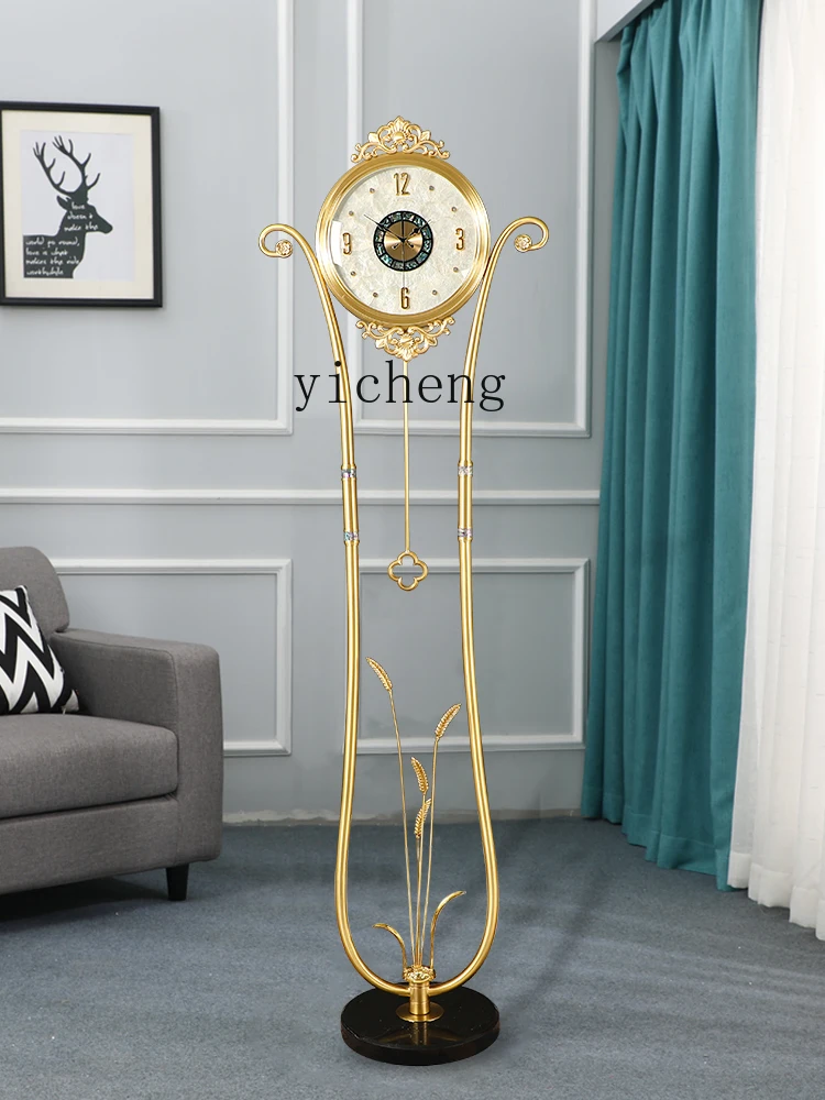 ZF Modern Light Luxury the Grandfather Clock Living Room Brass Large Clock Villa High-End Mute