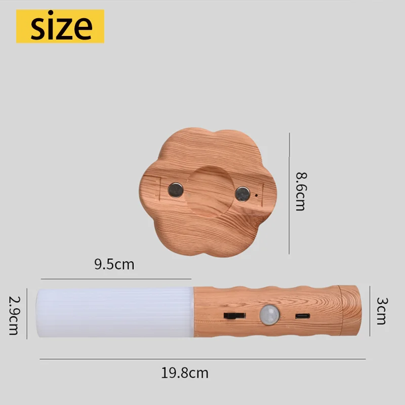 Wood LED Night Light Wireless Type-c USB LED Wall Lamp Kitchen Cabinet Light Closet Light Home Table Move Lamp Bedside Lighting