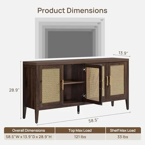 59'' TV Stand for 55 65 Inch TV, Modern TV Console for Living Room | Large Entertainment Center with 4 Storage