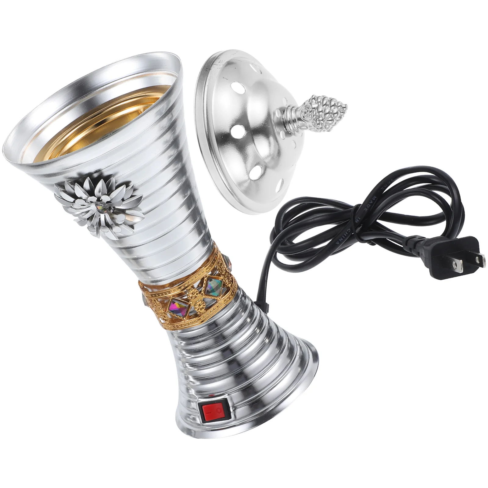 

Electric Incense Burner Censer Home Decor Aroma Silver Southeast Asia Plug Reusable Retro Metal Party Festive Supplies