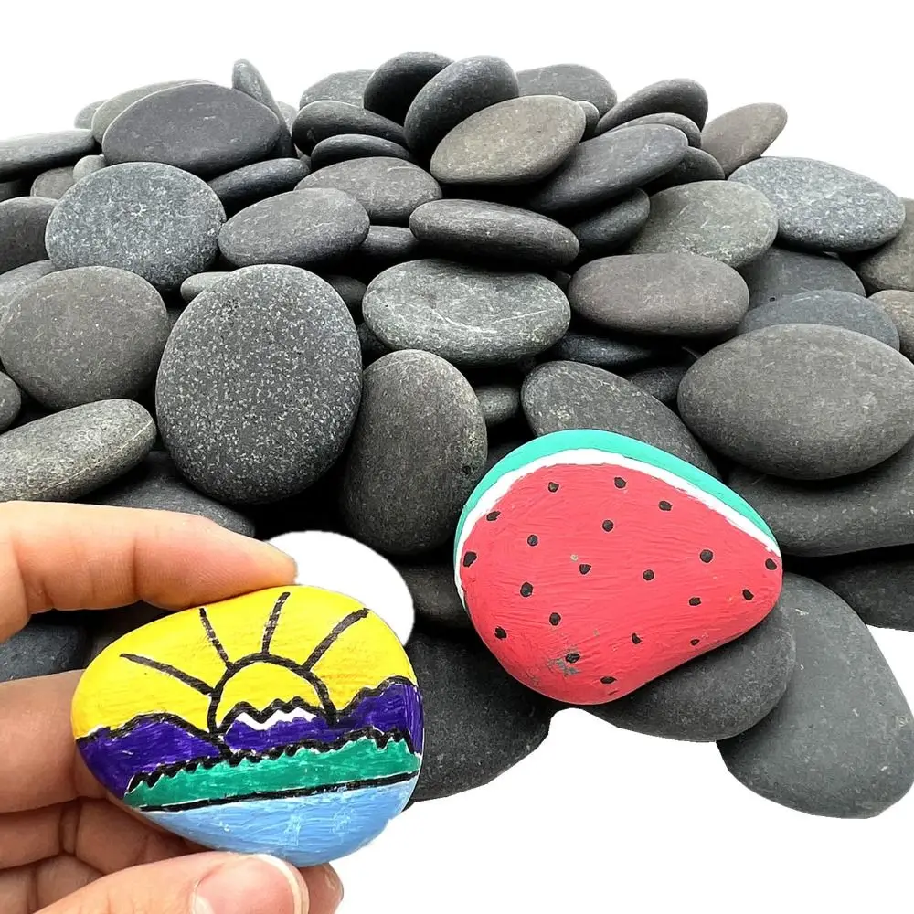 Craft Smooth Painting Rocks Non-Porous Grayish-Black Tones Natural River Rocks 7-10Cm Flat Hand-Painted Stones Garden Decor