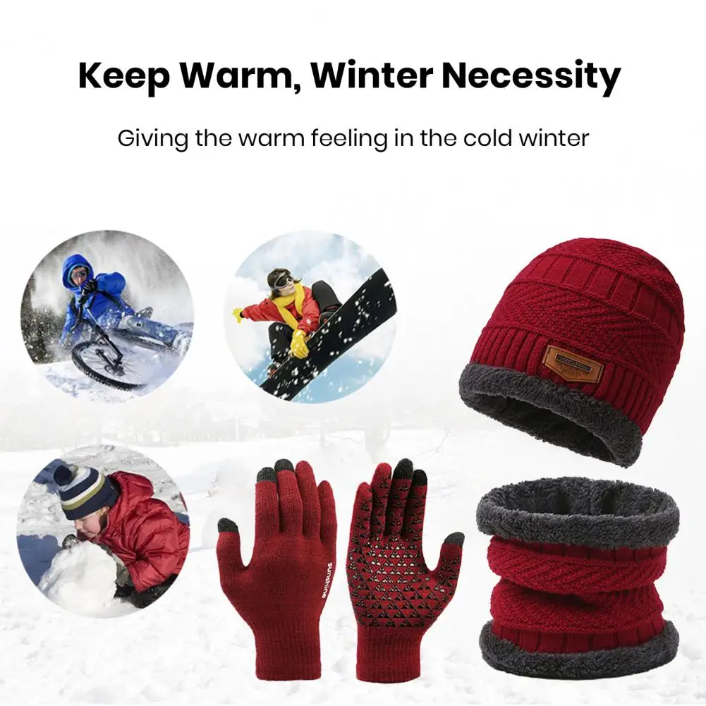 Thermal Hat Scarf Gloves Set Winter Hat Set Cozy Winter Accessories Set Knitted Hat Scarf Gloves for Men Soft Warm Windproof