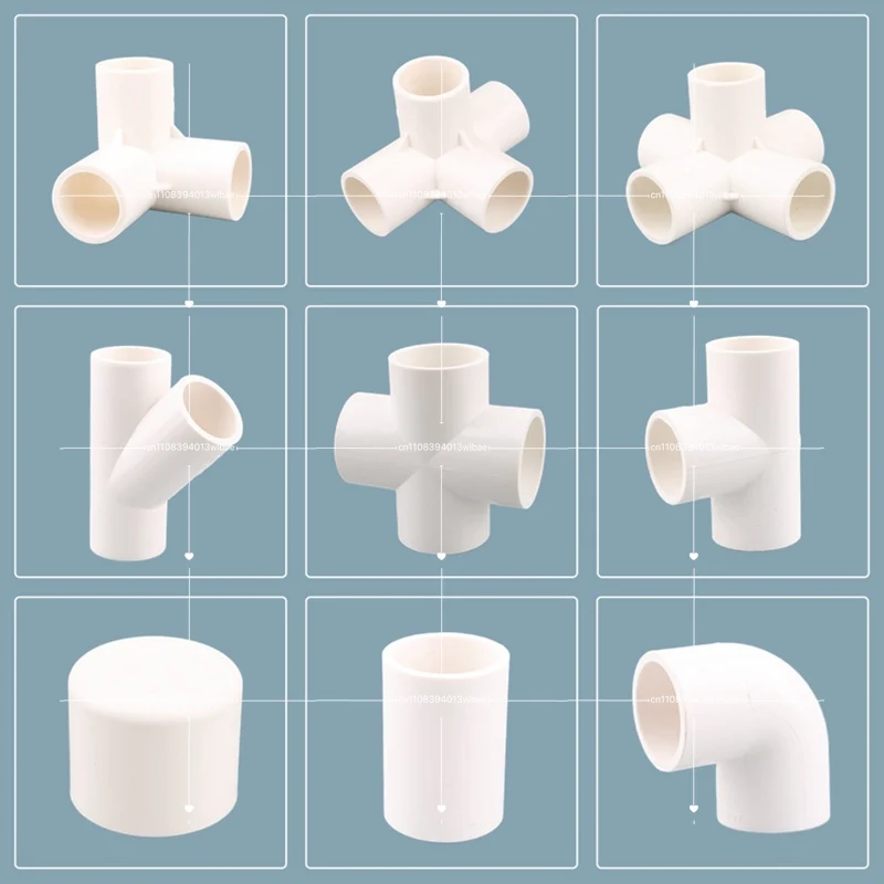 

1pc 20 25 32mm White PVC Pipe Connector Straight Elbow Tee Cross Joints Water Pipe Adapter 3 4 5 6 Ways Joints