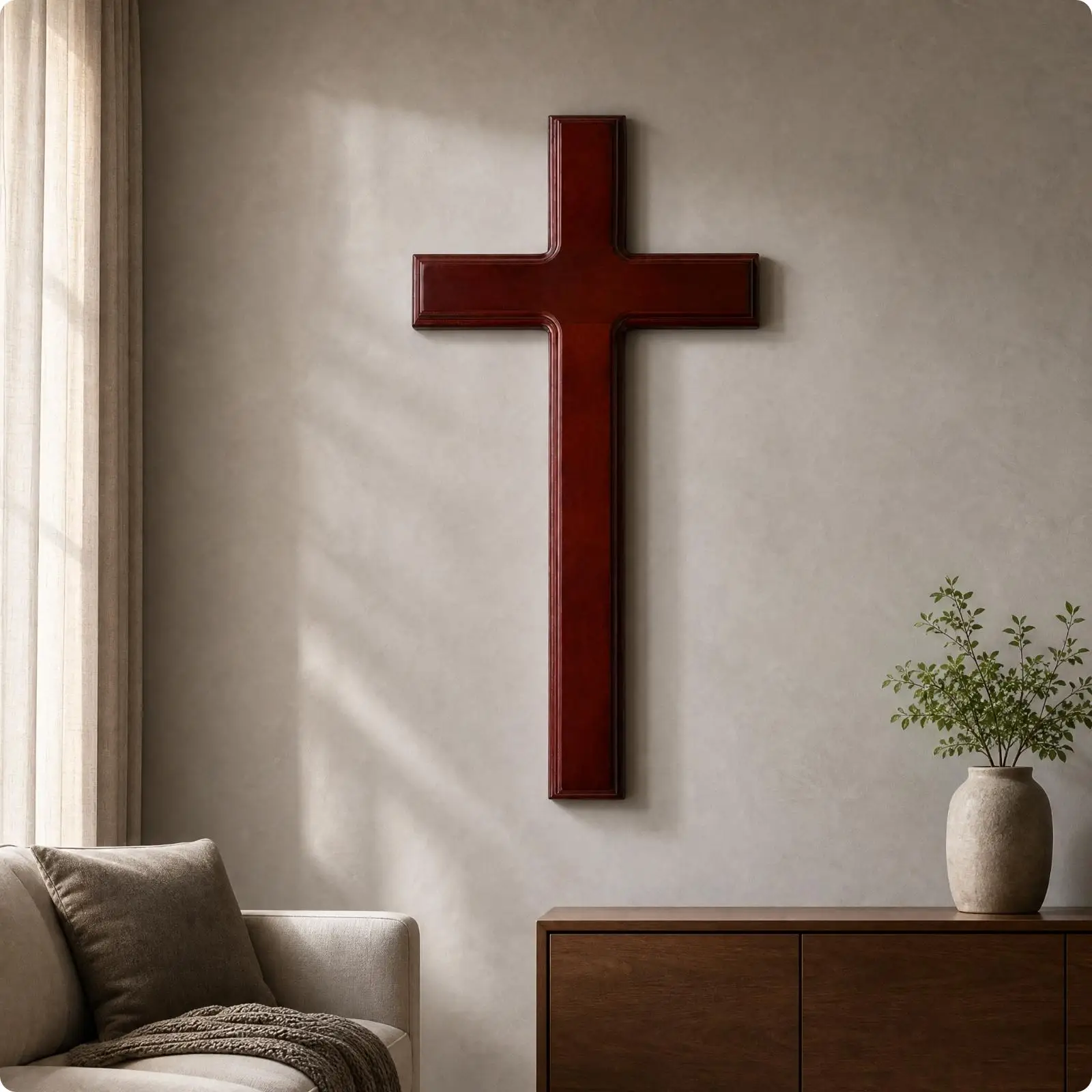 Mahogany Beech Wood Wall Cross for Christian Home Decor Church Style Large Wooden Religious Ornament