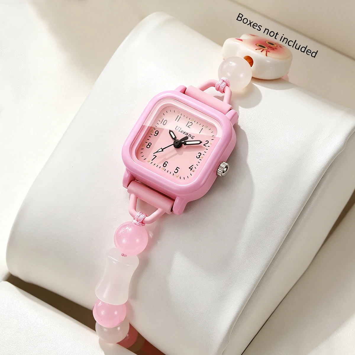 Fashion Small Square Dial Women Quartz Watch Cartoon Adjustable Beads Bracelet Wristwatches Relogio Feminino (Without Box)