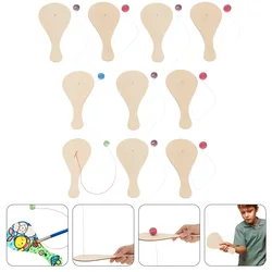 10pcs Paddle On String Paddle Wooden Children Painting Paddle Racket Blank DIY Graffiti Kindergarten