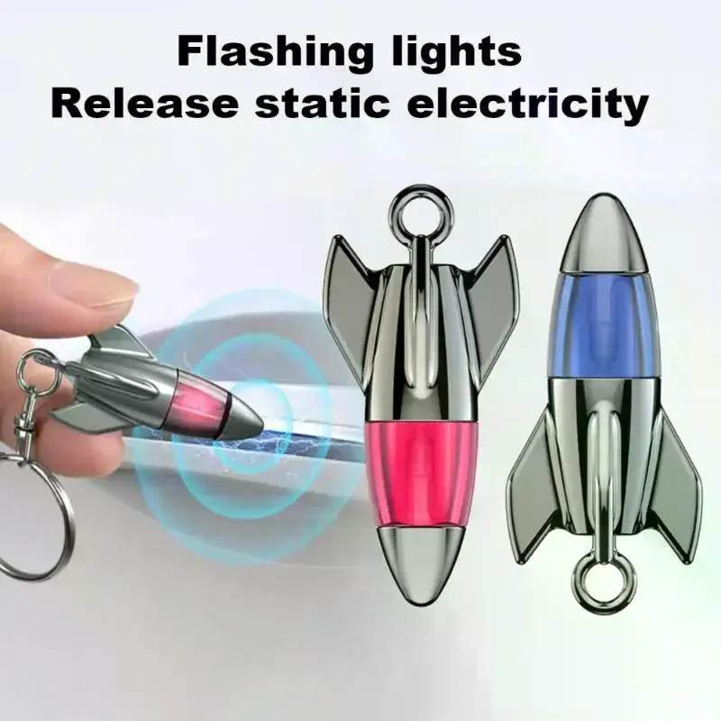 Portable Rocket-shaped Car Static Eliminator Anti-static Keychain Pendant Auto Static Remover for Road Trips