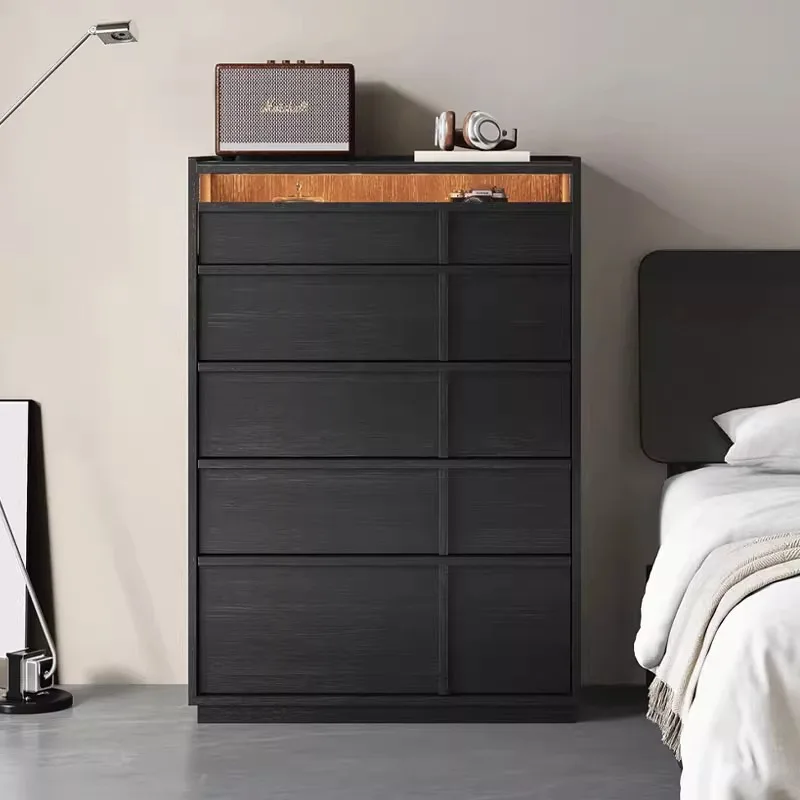 

Retro solid wood eight-bucket five-bucket twelve-bucket cabinet medieval bedroom wall drawer cabinet bone line black bedside sto