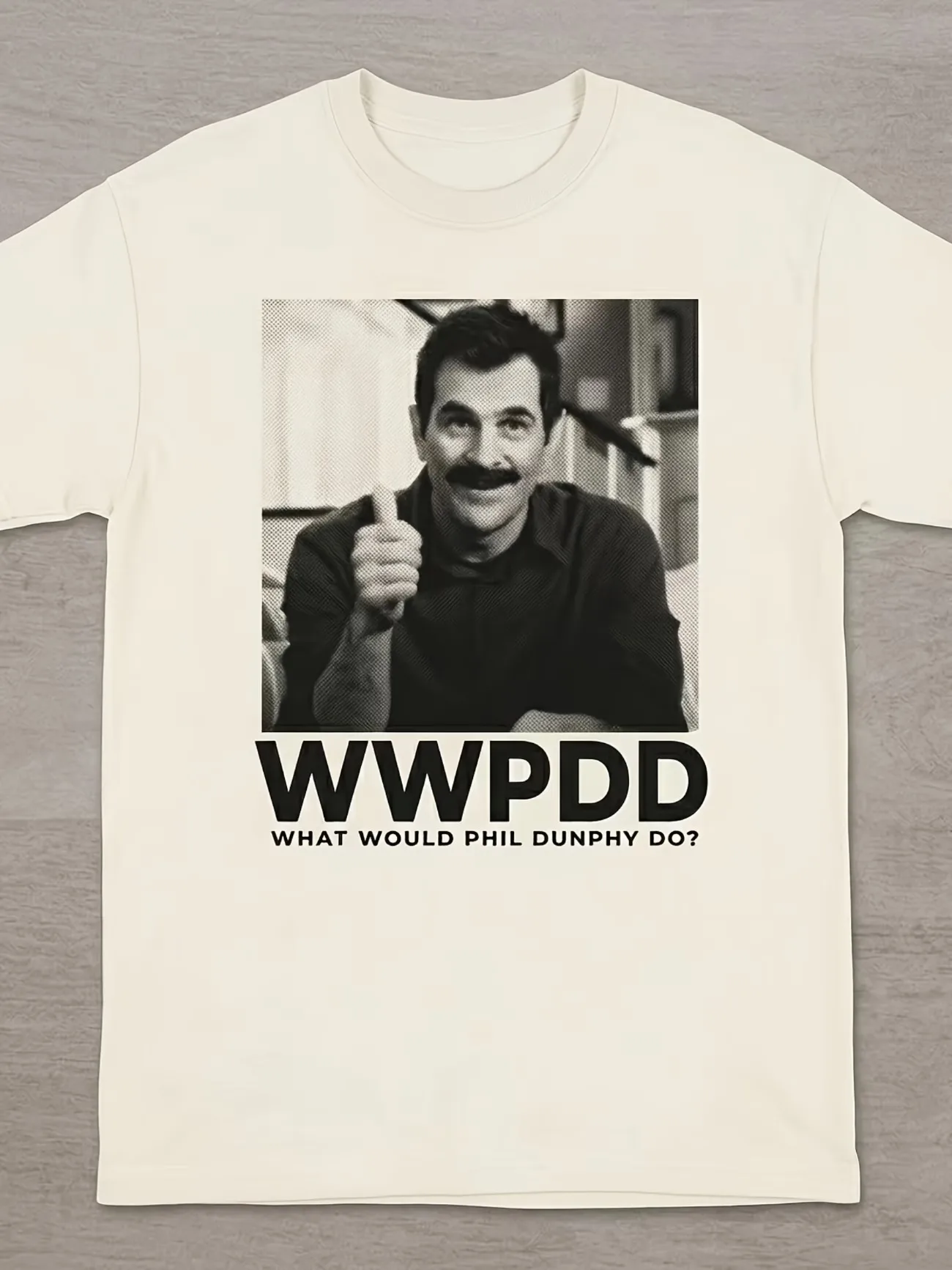 Men'S Phil Dunphy Funny TV Show T-Shirt Vintage 90S Retro Tee with WWPDD Would Phil Dunphy Do? Beige Graphic Crewneck for Fans
