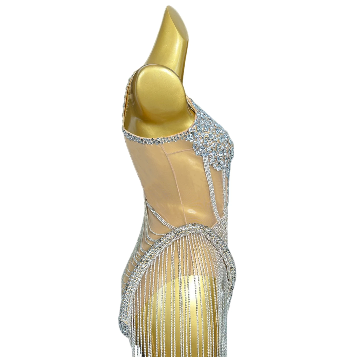 سباركلي الراين شرابة فستان رقص لاتيني المرأة احتفال عيد ميلاد حفلة سهرة فستان ملهى ليلي مثير فتاة الإستعراض ملابس الرقص