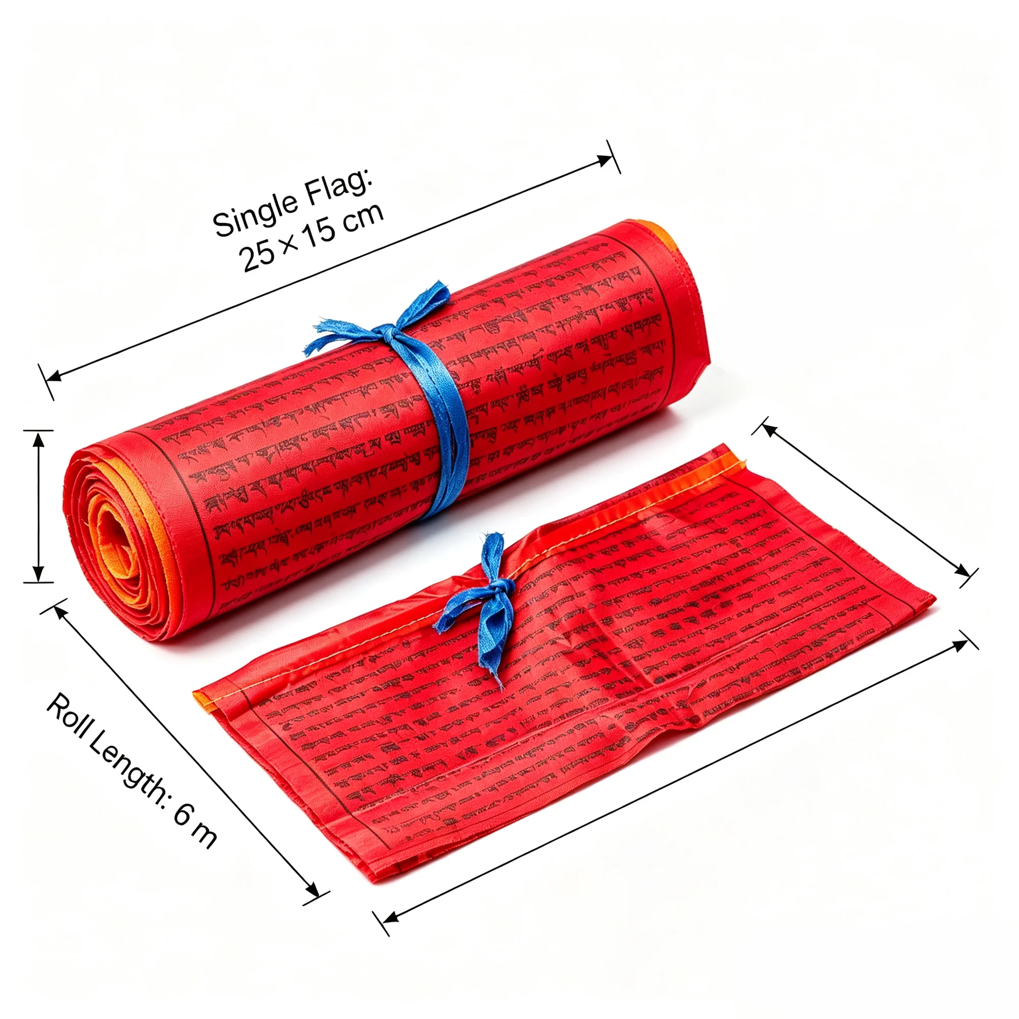 10 Rolls/Pack Red Tibetan Prayer Flags, Great Self Prayer Text, 6M Length 20Pcs Buddhist Wind Horse Flags