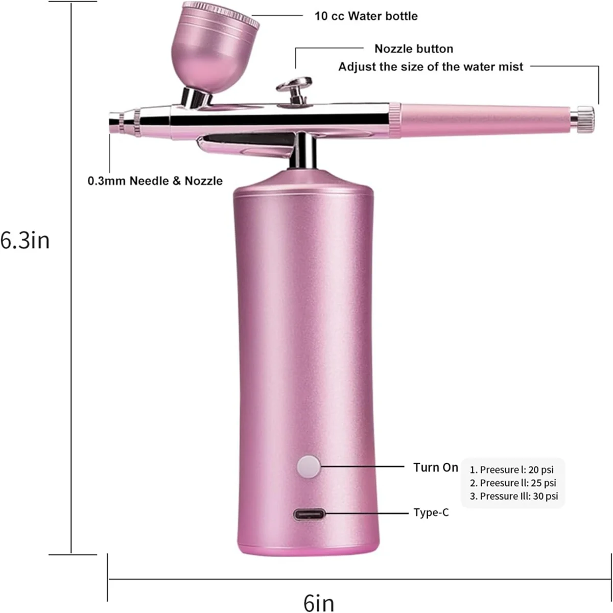 Airbrush Kit with Compressor,20-30PSI AirBrush with 0.3mm Nozzle for Painting, Tattoo, Nail Art, Model Coloring,Pink