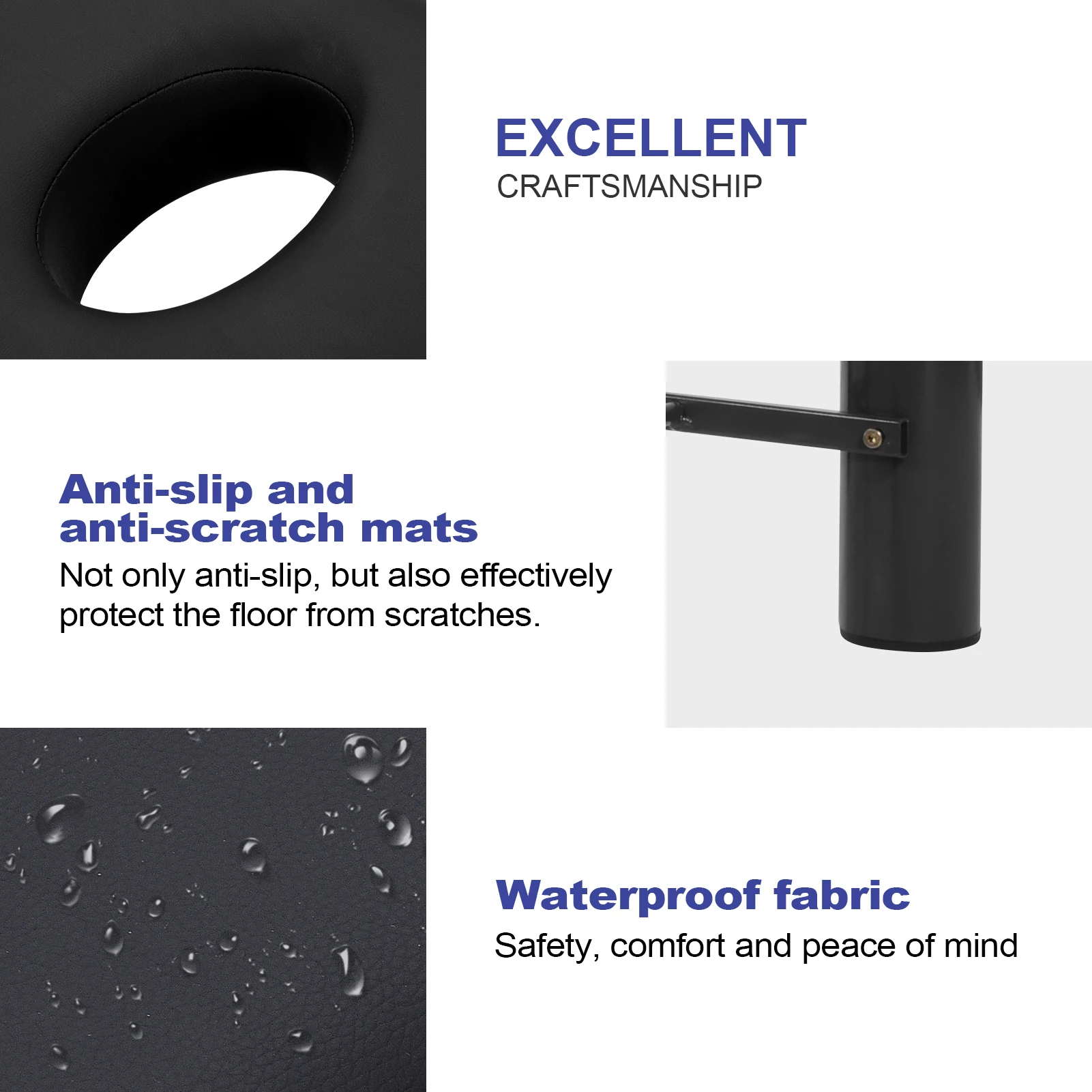 Adjustable Massage Table Stationary Massage Bench Metal Frame PU Leather Waxing Bed Heavy Duty Bed 440.9Lbs Capacity