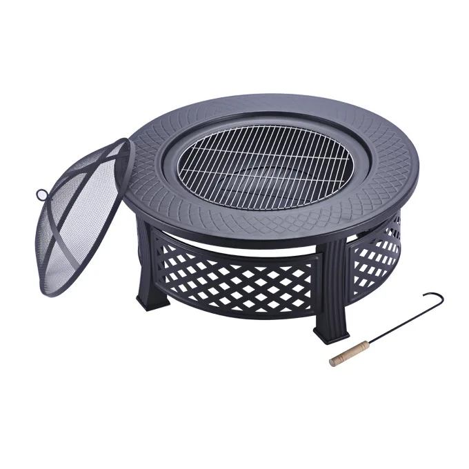 32-inch Round Heater Bonfire Barbecue Oven Barbecue Tea Drinking Outdoor Heater with Iron Hook Fireplace