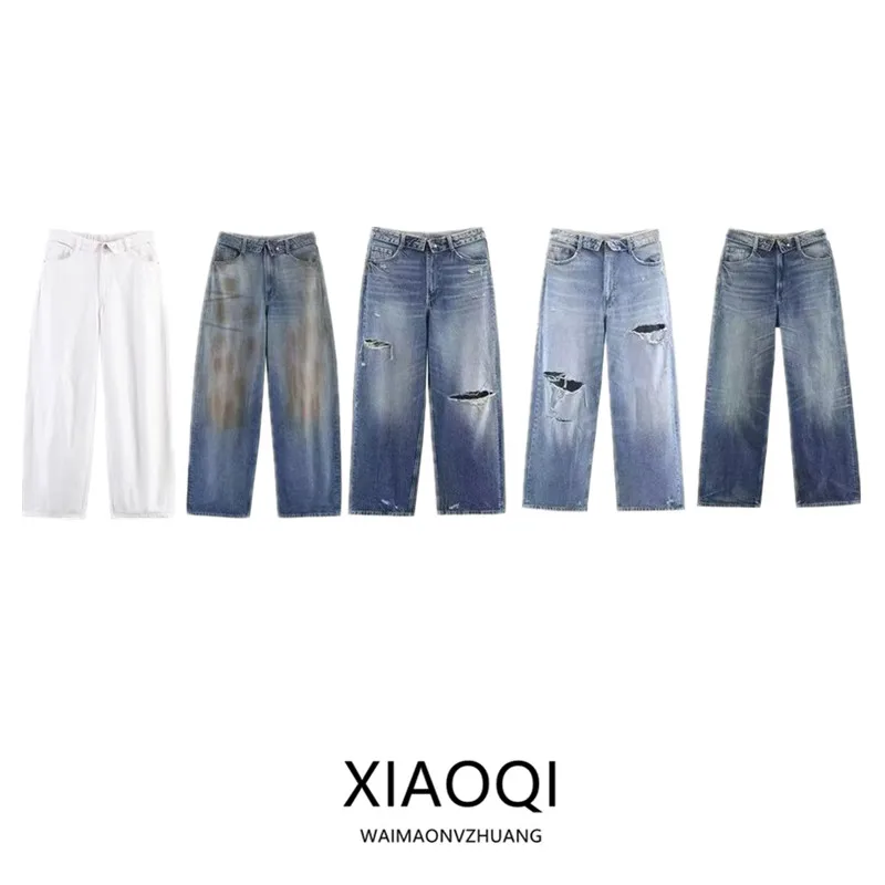 

Winter 2025 Women's Fashion Versatile Mid-Waist Cuffed Jeans Long Trousers New Arrival Comfortable Loose Fit Natural Waist