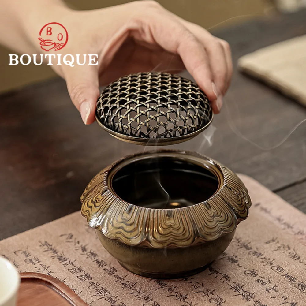 Zen Lotus Petal Art Ceramic Incense Holder Elegant Incense Burners Scented Aromatic Candles Green Tea Chinese Tea Set Ornaments