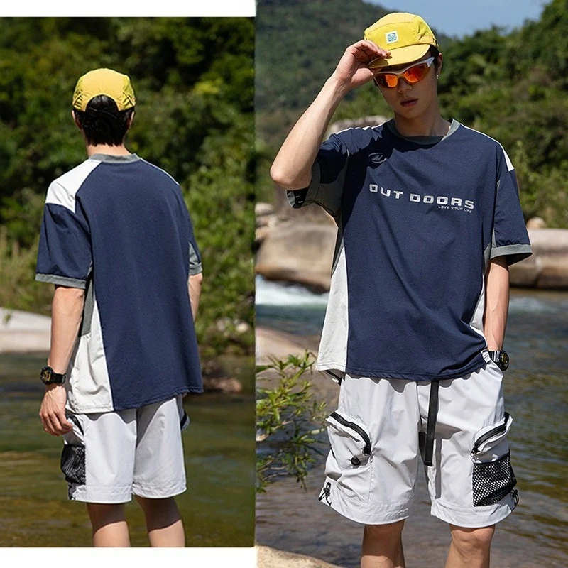 Mens UPF50+ UV Protection T-Shirt Quick Dry Moisture Wicking Antibacterial Outdoor Hiking Camping Summer Crew Neck Tee