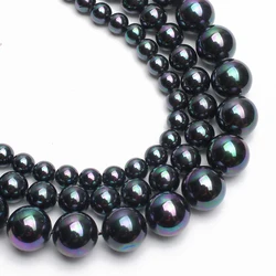 Natural Round Smooth Black Rainbow Shell Pearl Beads For Jewelry Making Choker Making Diy Bracelet Jewellery 15'' 6/8/10/12mm
