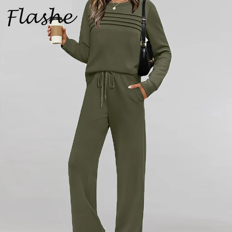 

Осень-зима, женский комплект из двух предметов, толстовка с круглым вырезом и длинными рукавами, рубашка с высокой талией, брюки на шнурке, женские повседневные спортивные костюмы