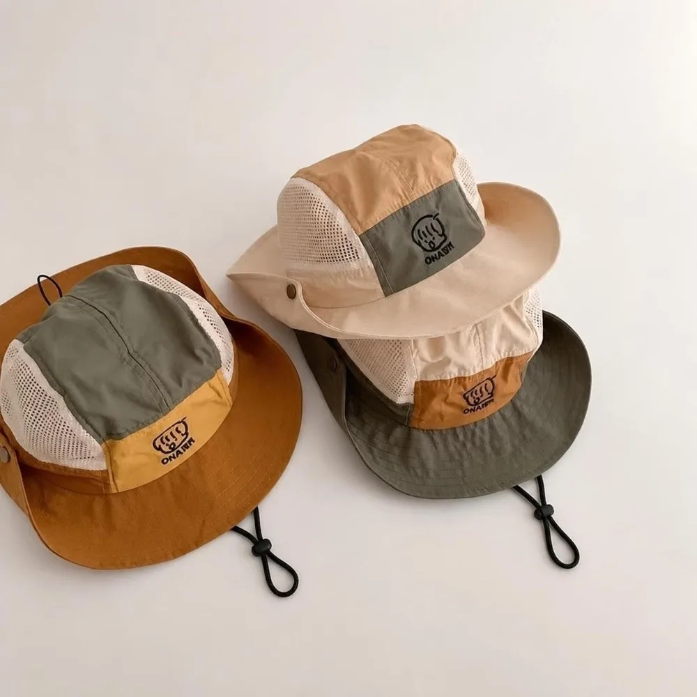 New Quick Drying Kids Bucket Hats Mesh Thin Drawstring Basin Cap Wide Brim Breathable Children Fisherman Hat Mountaineering