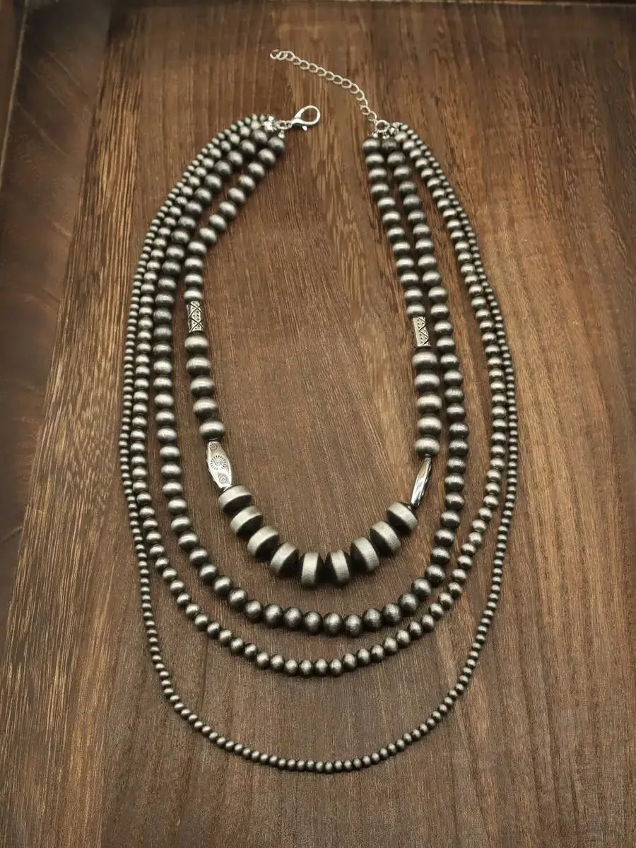

4-Layer Beaded Statement Long Necklace Unisex Fashion Bohemian Style