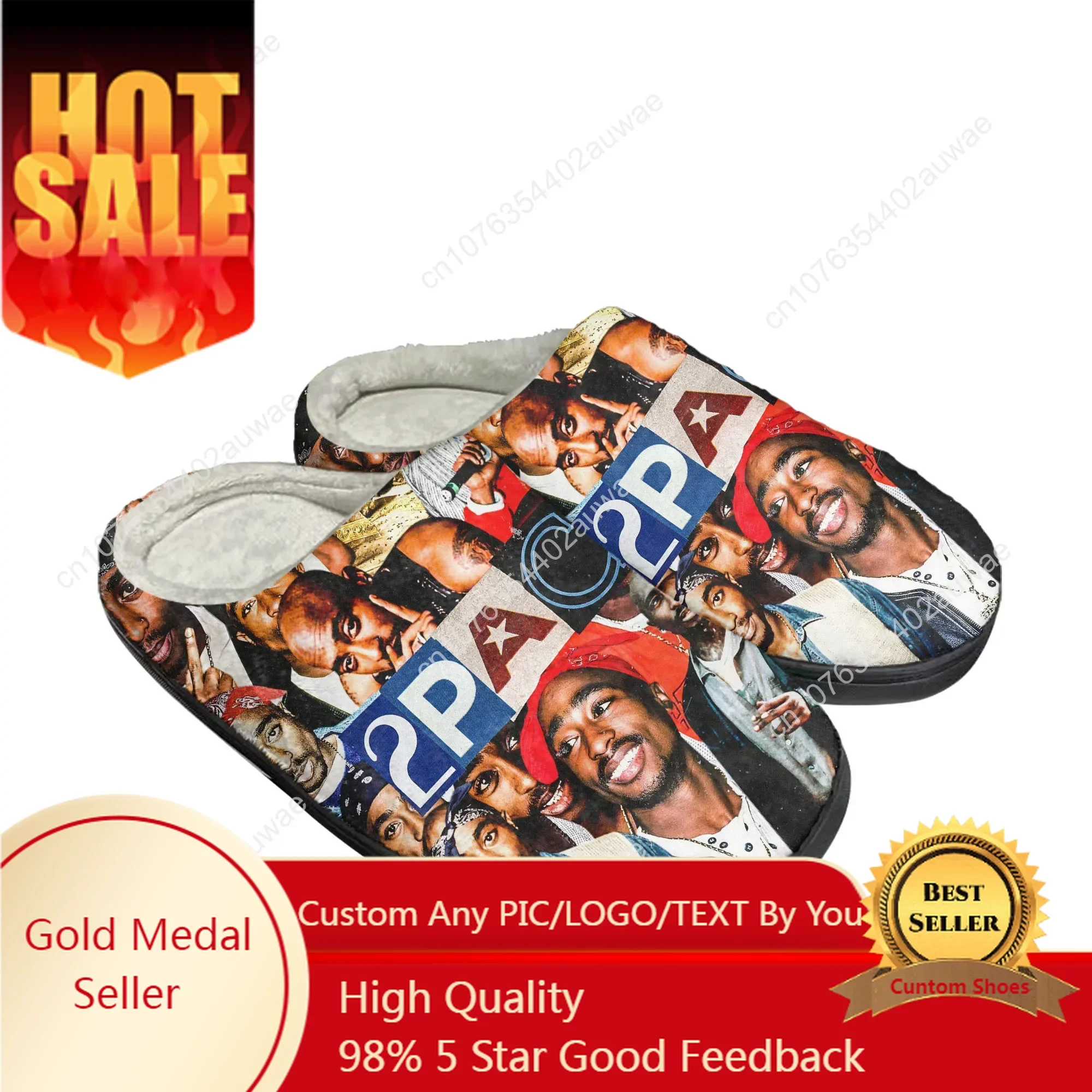 

2Pac Tupac Rap Home Cotton Slippers High Quality Mens Womens Youth Boy Girl Plush Bedroom Keep Warm Shoes Custom Thermal Slipper