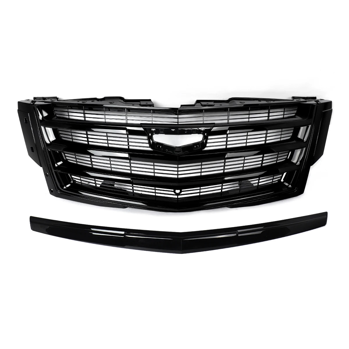 Gloss Black Front Grille + Hood Molding Trim Fir For 2015-2020 Cadillac Escalade Front Hood Grille Front Bumper Upper Grills