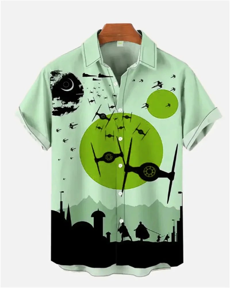 2024 Space War Spaceship and Warrior Red Sun Silhouette Short Sleeve Shirt Comfortable Fashion Men's Shirt Oversized Design 5XL