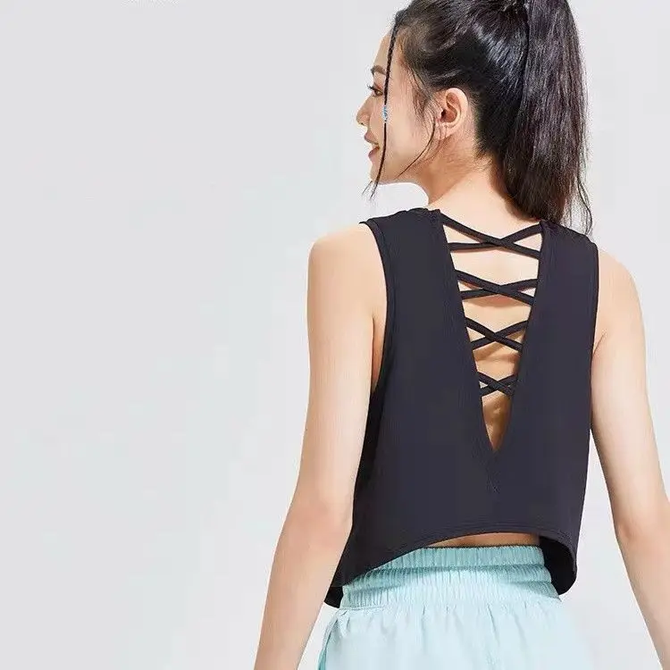 女性用ヨガウェア スウェットクロス バルフィット スポーツウェア ルーズカバーアップベスト ピュアデザイア ホローアウトデザイン