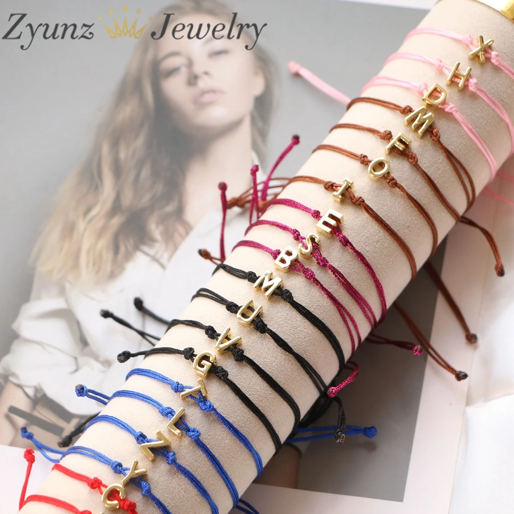 26PCS, Handmade Red Black Blue Brown Thread String Rope 26 Letter Bracelet For Women Men Gold Color Initials Name Bracelets