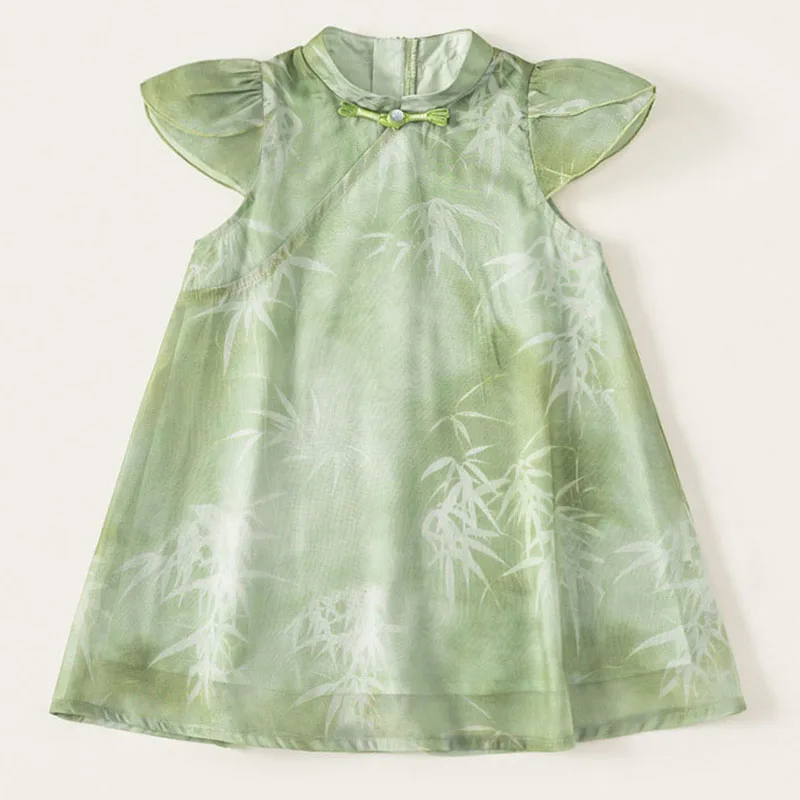 

Summer Costume Toddler Girl Dresses Fashion Chinese Style Cute Flowers Sleeveless Mesh Princess Dress Boutique Kids Clothes B172