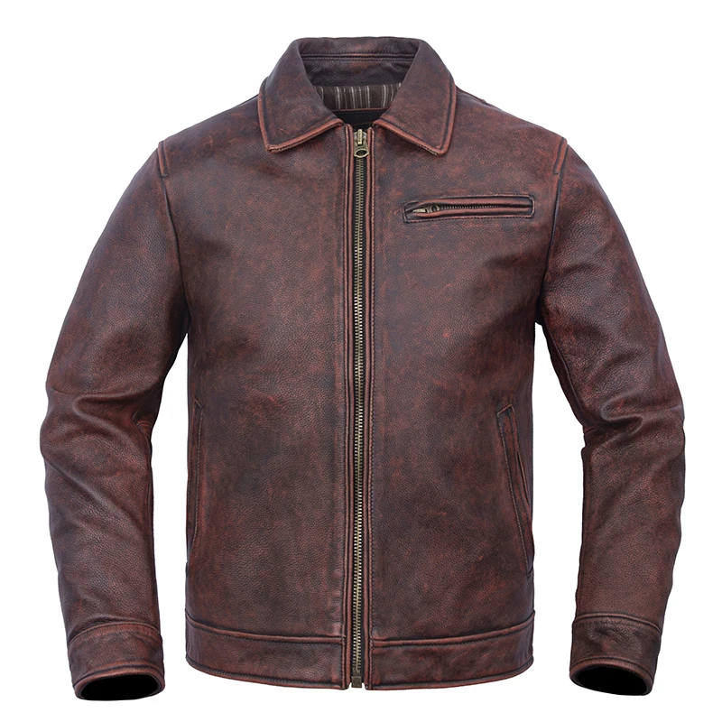 

Классическая кожаная куртка-косуха 930 в стиле ретро из натуральной воловьей кожи высшего слоя для мужчин, городской стиль, на молнии, с длинными рукавами