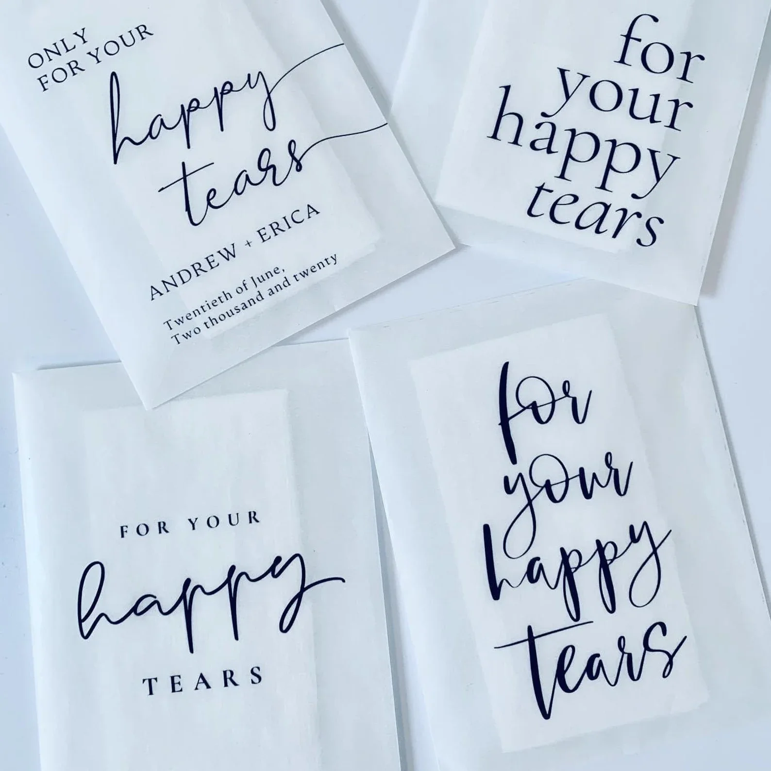 Happy Tears Personalised Tissue Packets | Wedding Tissues | Wedding Guests |Biodegradable Packets | Only For Your Happy Tears