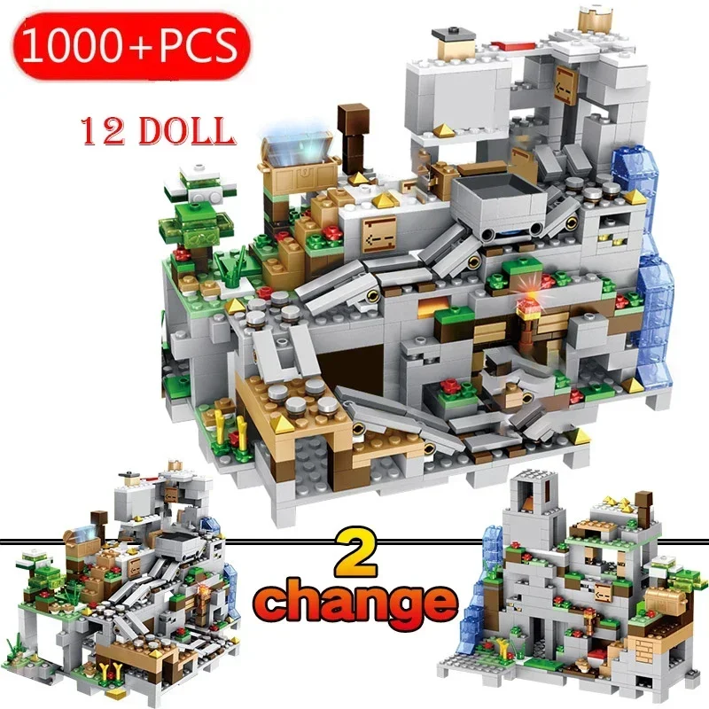 The Mountain Cave Building Blocks com Figuras, Tijolos com Elevador, Brinquedo Educativo, Presente de Natal, MinecraftINGlys, Brinquedos Quentes