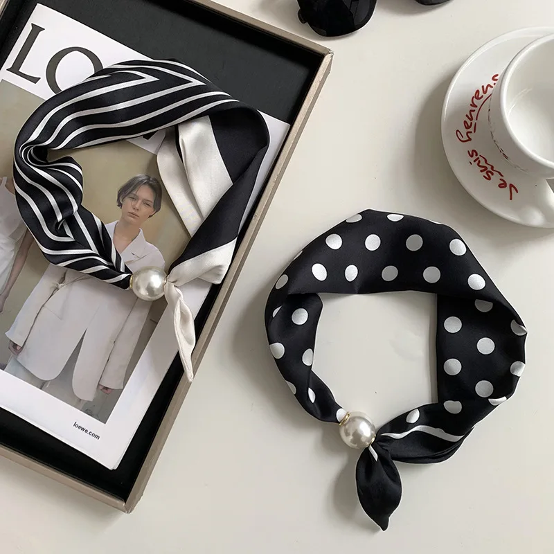 Elegant Pearl Tail Magnetic Clasp Scarf Simple Fashion Versatile Women Female Silk Scarf Artistic Accessories Neck Wrap Scarves image 2