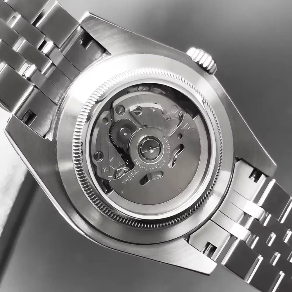 36 مللي متر/39 مللي متر 10ATM الأسود الهاتفي مضيئة رجل ساعة شعار مخصص الياقوت الزجاج الميكانيكية التلقائي الرجال الساعات #4