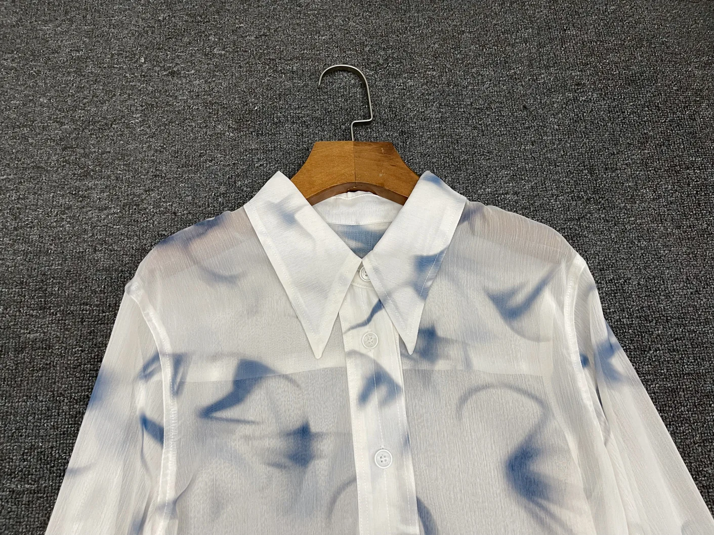 Jenny&Dave French Fashion Ladies Translucent Chiffon Shirt Commuter Casual Tops Elegant Vintage Printing Summer Shirt Women