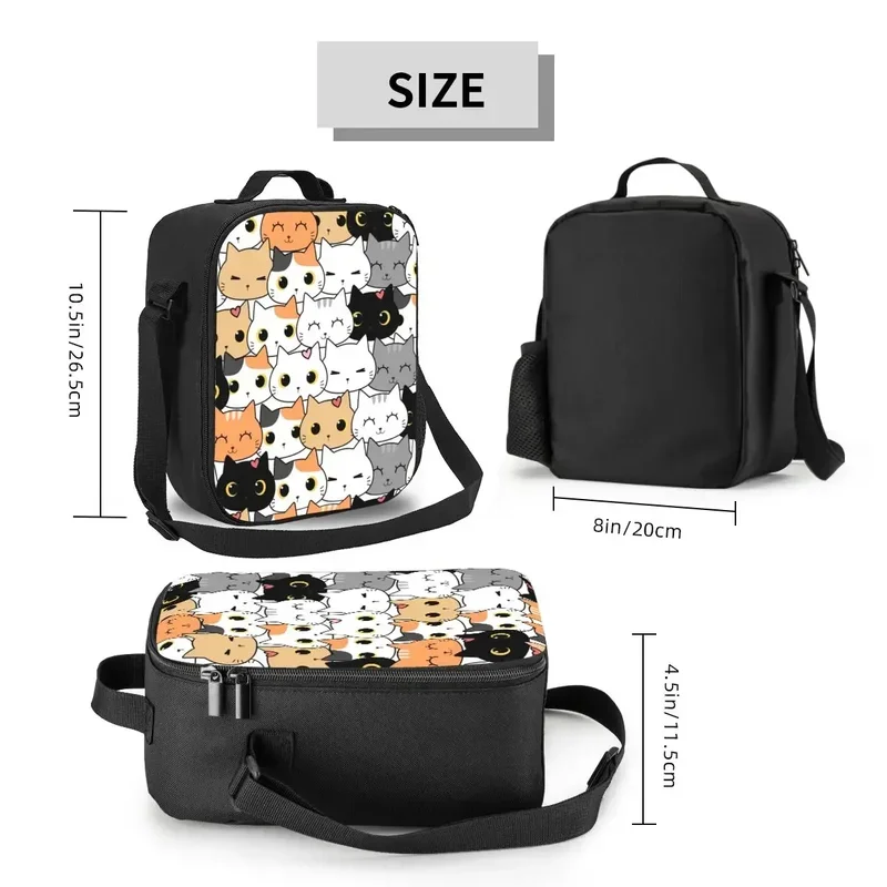 Lancheira com impressões bonitos do gato para homens, animal dos desenhos animados, saco térmico portátil, sacola térmica, bolsa, piquenique ao ar livre, moda