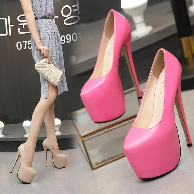 35-44 Size Women Super High Heels 18cm Shoes Concise 8CM Platforms Shoes Pumps Wedding Party Sexy Leather Heel Shoes Zapatos