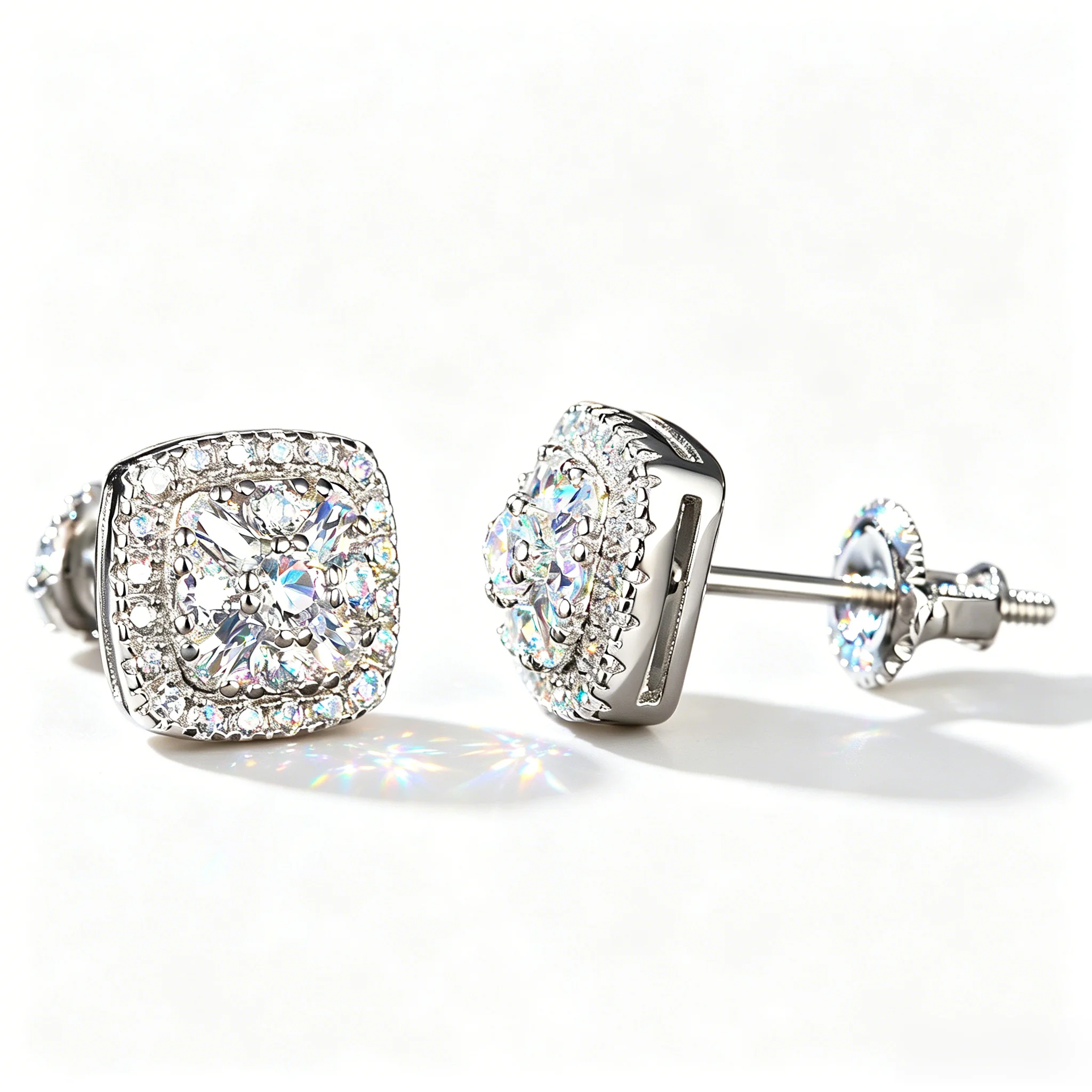 Moissanite Earring Round Rectangle Stud Earings Women 2025 Prong Setting Engagement