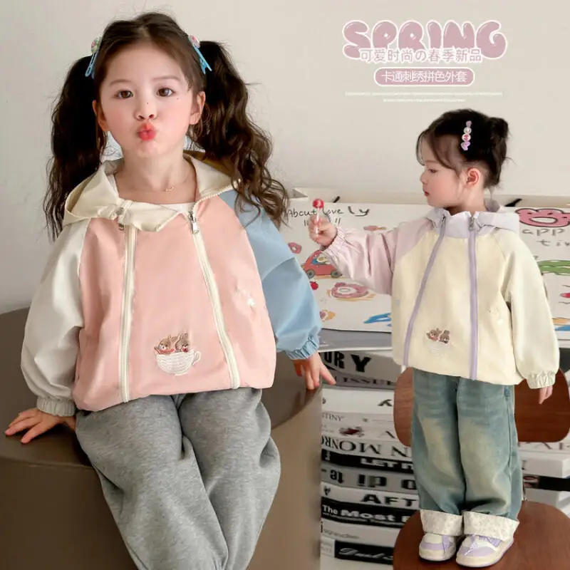 

Kawaii Girl Fashion Zip-Up Jacket Tops Student Spring and Autumn Cartoon Casual Hooded Coat Outdoor Jackets Children's Clothing