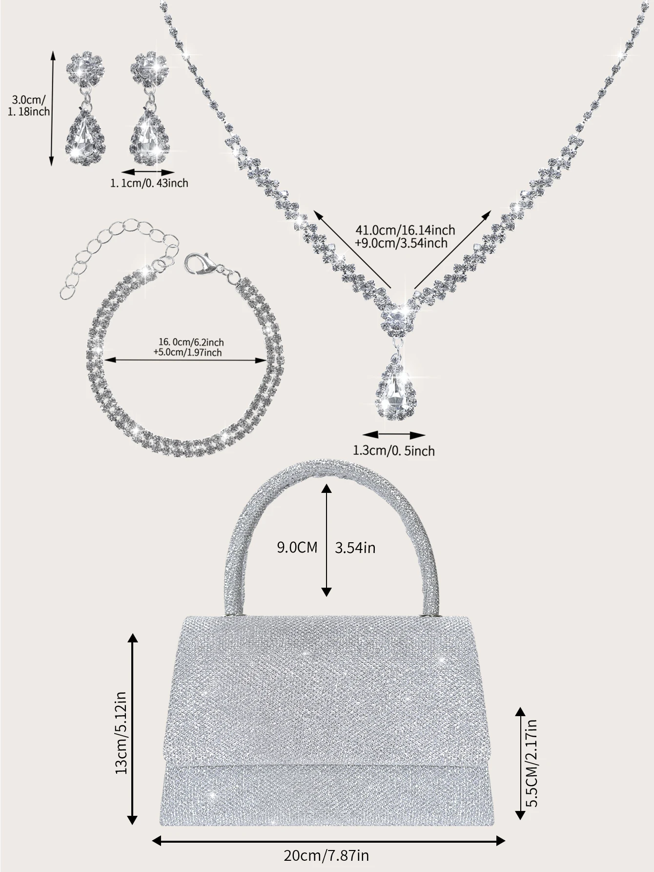 حقيبة عشاء نسائية أنيقة وخفيفة الوزن وبسيطة ولامعة، مزودة بقلائد وأساور وأقراط ساحرة ومجموعة حقائب يد نسائية رائعة للحفلات والعرائس وطلاب الجامعات وحفلات الزفاف، وهي مثالية للحفلات والولائم إنها أفضل هدية للجميع. #5