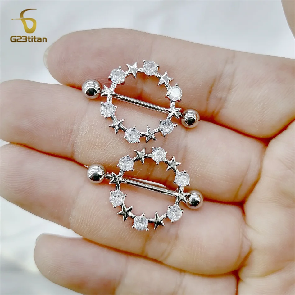 2pcs 14G Titanium Barbell Nipple Ring Copper Hoop Get Zircon Circle Hypoallergenic Piercing Women Body Jewelry Sexy Accessories