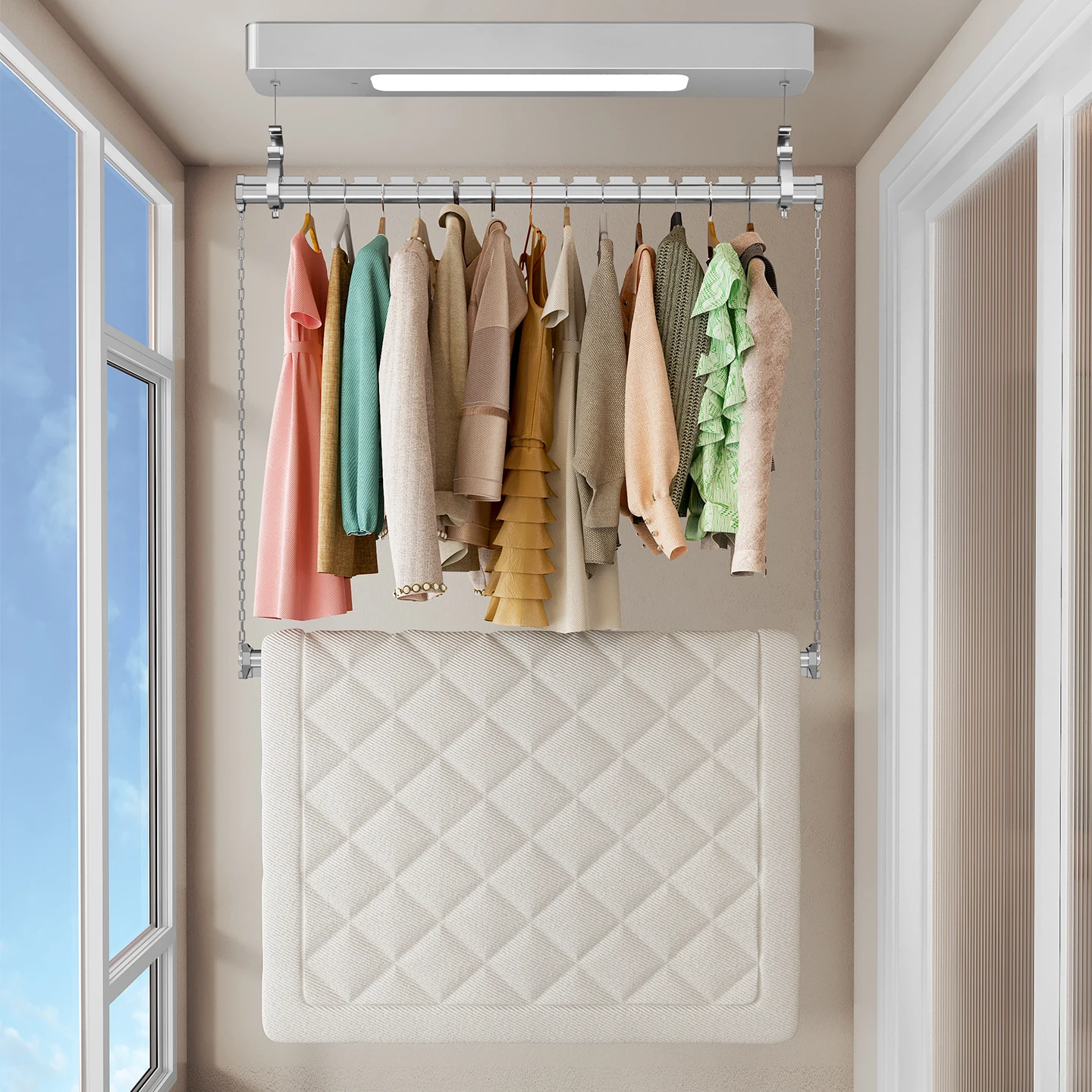 Electric Ceiling Remote Control Hanger Foldable Drying Function Retractable Electric Hanger