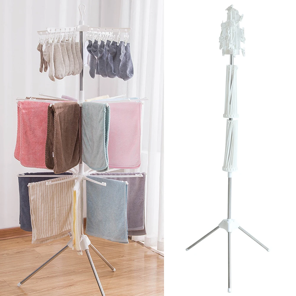 

Clothes Drying Rack Laundry Foldable - Folding Clothing Dryer Removable 24 Clips 360° Rotate Foldable Stand