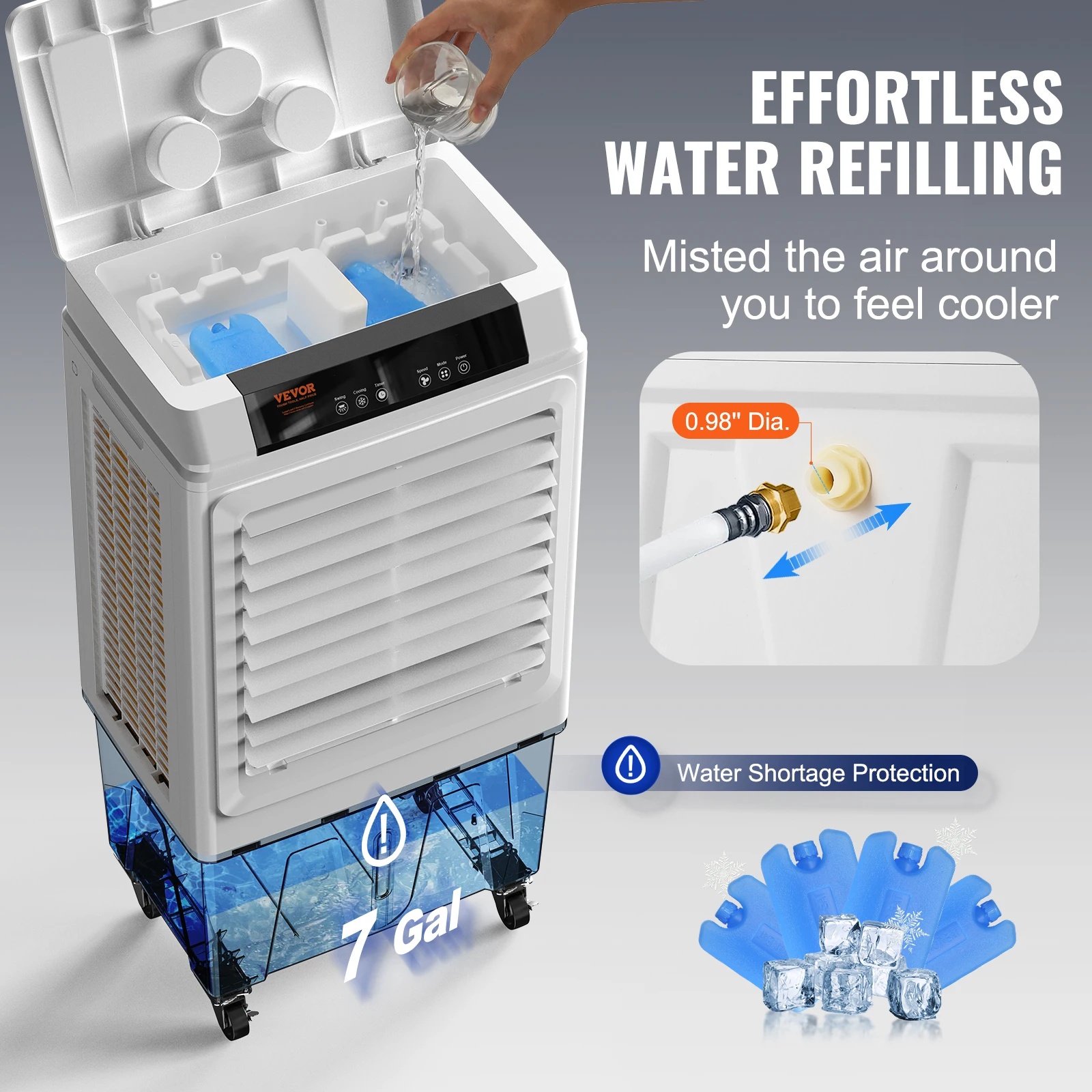 Evaporative Air Cooler Oscillating Swamp Cooler with Adjustable 3 Speeds and 12 H Timer Portable
