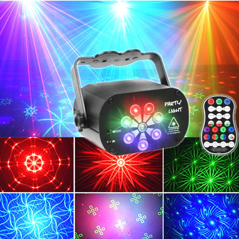 DJ Lighting, Disco Party Lighting, USB 8-Pin Pattern + Pulse Flashing + Ultraviolet Ambient Light, Remote Control for Sound Cont